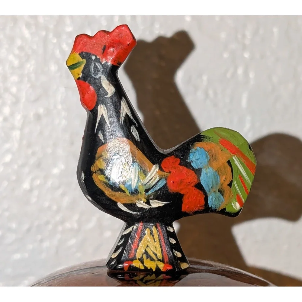 Vintage dala rooster swedish wooden approximately 3in black & Bright Colors